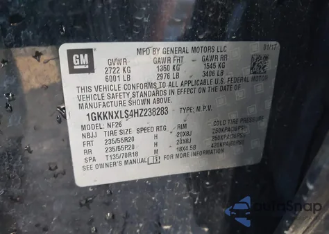2017 GMC Acadia Denali z USA, uszkodzony, nr VIN 1GKKNXLS4HZ238283